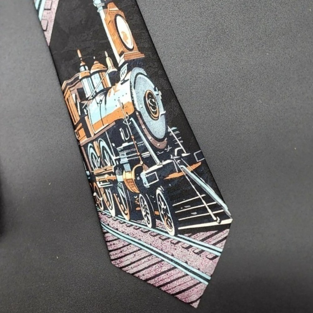 Necktie Mens Black Steam Locomotive Train Graphic Novelty Classic